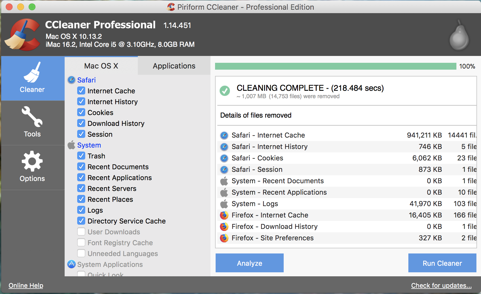 does ccleaner work for for mac high sierra